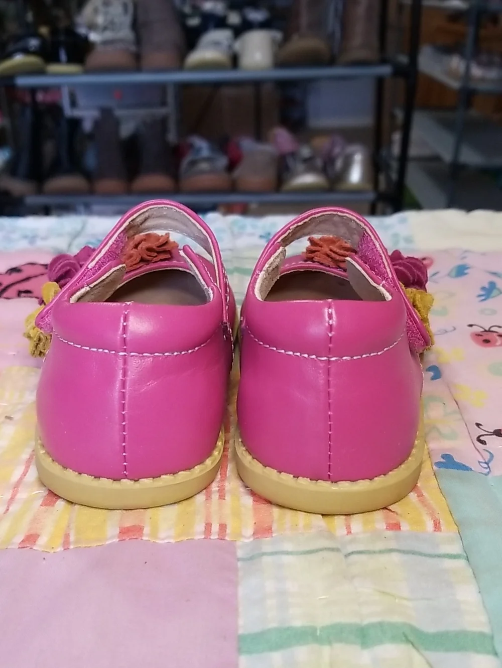 Livie & Luca Bright Pink Leather Mary Jane Shoes with Multicolor Suede Flowers 5